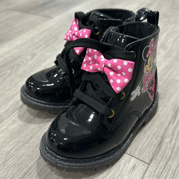 Minnie Mouse High Top Black Combat Boots Toddler Girls Baby Size 6 Disney - Picture 4 of 13